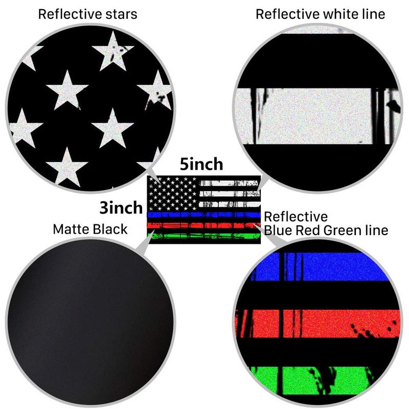 Creatrill Reflective Tattered Thin Blue Red Green Line Decal Matte Black â€“ 3 Packs 3x5 in. American USA Flag Decal Stickers for Cars, Trucks, Hard Hat, Support Police Fire Officers Military Troops - Image 2